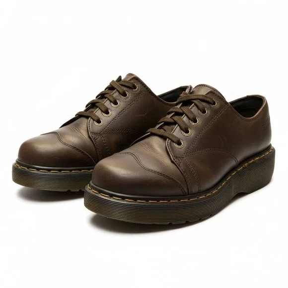 Dr. Martens 8651 Brown Leather Platform Oxfords Made In England Mens 8 Vintage - Picture 1 of 8